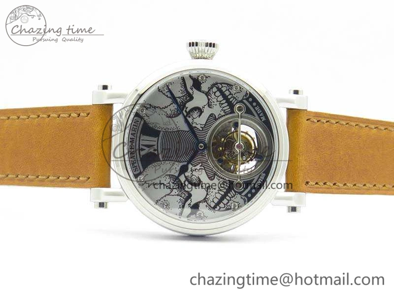 Speake Marin SS Case Silver Dial On Brown Leather Strap Asian EQ Tourbillon (Free Leather Strap)