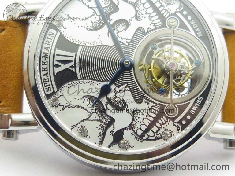Speake Marin SS Case Silver Dial On Brown Leather Strap Asian EQ Tourbillon (Free Leather Strap)