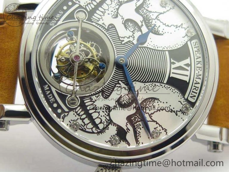 Speake Marin SS Case Silver Dial On Brown Leather Strap Asian EQ Tourbillon (Free Leather Strap)