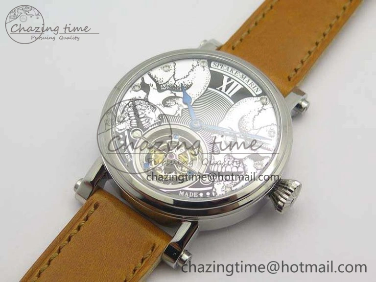 Speake Marin SS Case Silver Dial On Brown Leather Strap Asian EQ Tourbillon (Free Leather Strap)