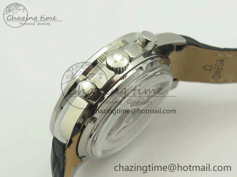 SpeedMaster MoonWatch SS OMF 1:1 Best Edition Black Dial White Handset On Leather Strap A9300 V2