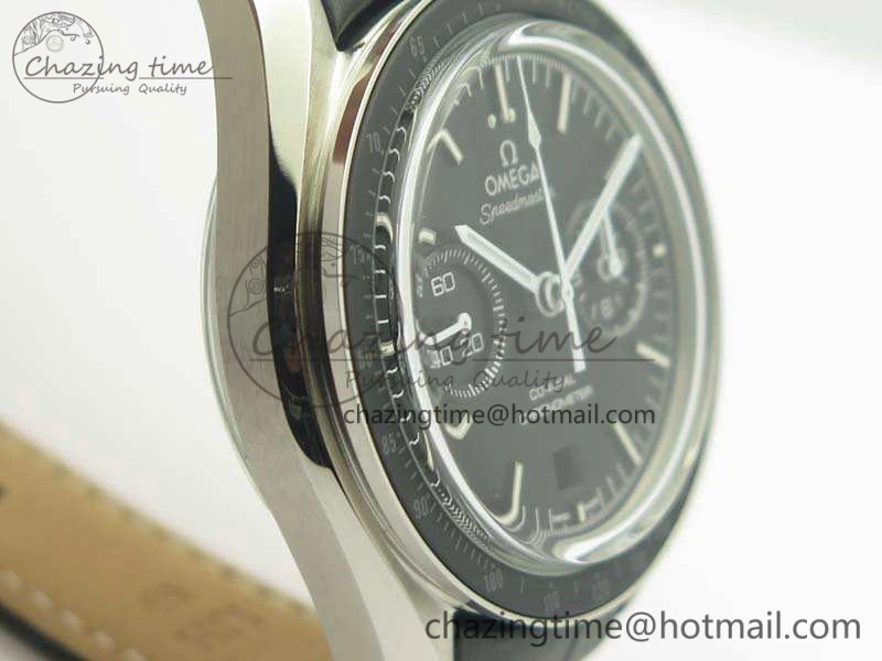 SpeedMaster MoonWatch SS OMF 1:1 Best Edition Black Dial White Handset On Leather Strap A9300 V2