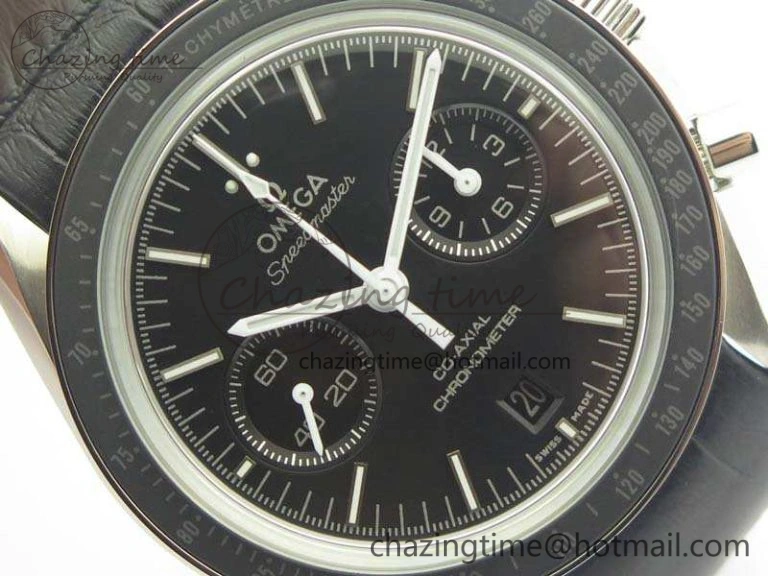 SpeedMaster MoonWatch SS OMF 1:1 Best Edition Black Dial White Handset On Leather Strap A9300 V2