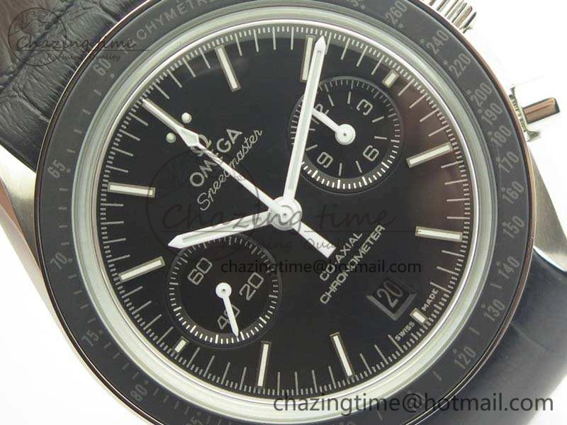 SpeedMaster MoonWatch SS OMF 1:1 Best Edition Black Dial White Handset On Leather Strap A9300 V2