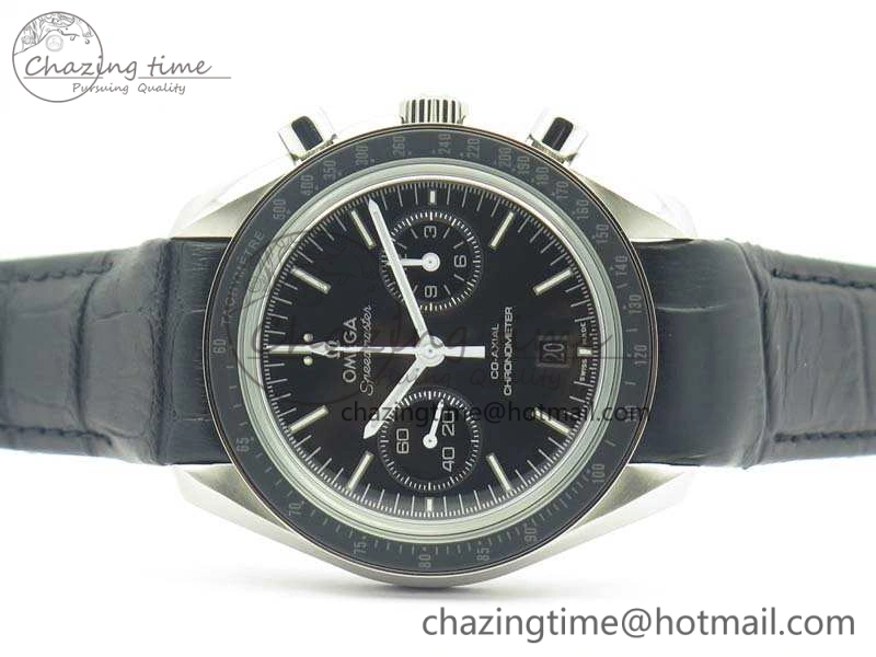 SpeedMaster MoonWatch SS OMF 1:1 Best Edition Black Dial White Handset On Leather Strap A9300 V2