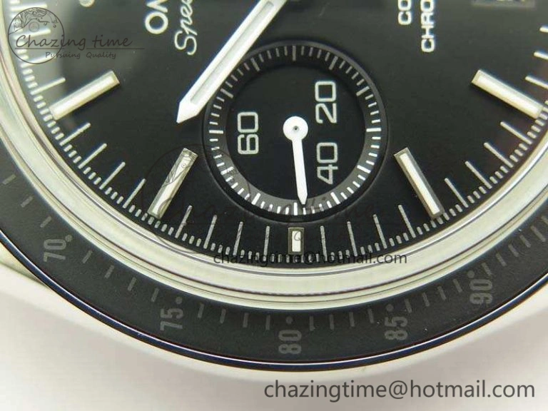 SpeedMaster MoonWatch SS OMF 1:1 Best Edition Black Dial White Handset On Leather Strap A9300 V2
