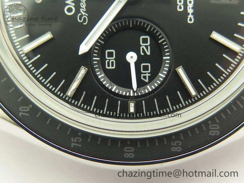 SpeedMaster MoonWatch SS OMF 1:1 Best Edition Black Dial White Handset On Leather Strap A9300 V2