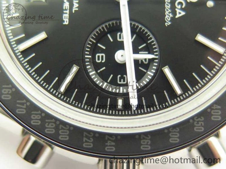 SpeedMaster MoonWatch SS OMF 1:1 Best Edition Black Dial White Handset On Leather Strap A9300 V2