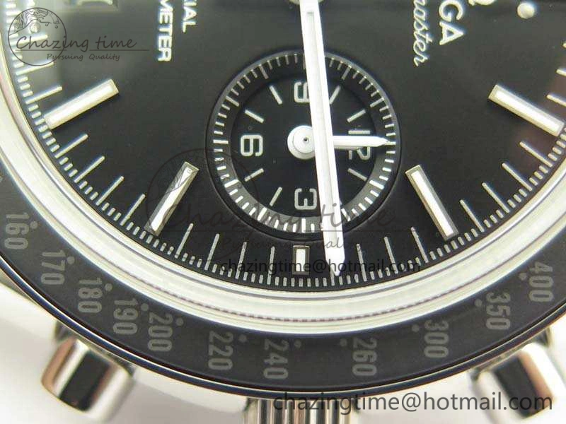 SpeedMaster MoonWatch SS OMF 1:1 Best Edition Black Dial White Handset On Leather Strap A9300 V2