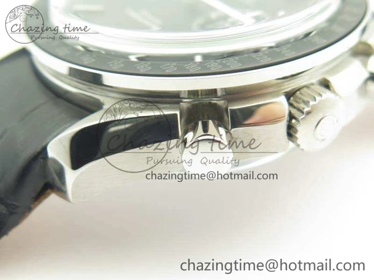 SpeedMaster MoonWatch SS OMF 1:1 Best Edition Black Dial White Handset On Leather Strap A9300 V2