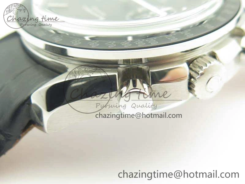 SpeedMaster MoonWatch SS OMF 1:1 Best Edition Black Dial White Handset On Leather Strap A9300 V2