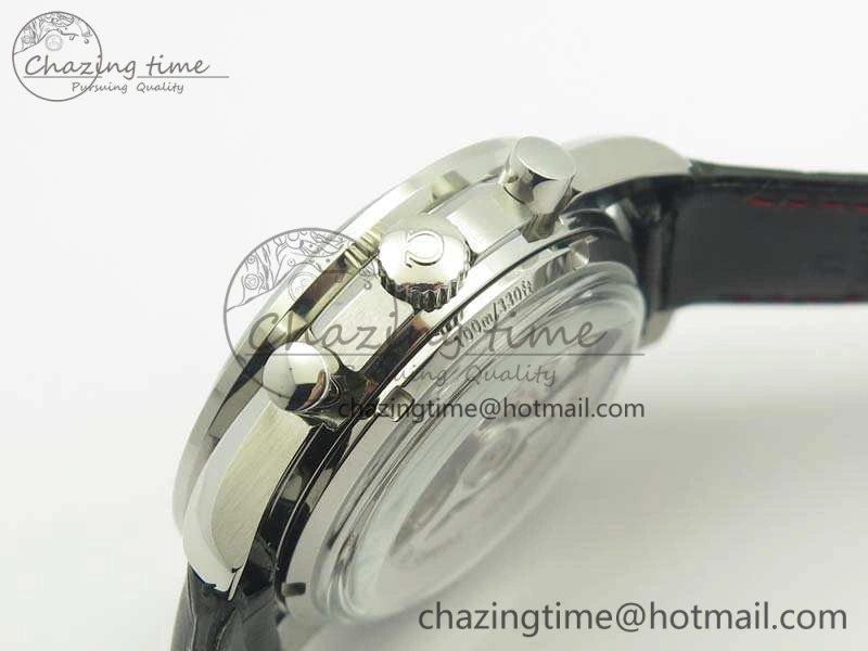 SpeedMaster MoonWatch SS OMF 1:1 Best Edition Black Red Dial On Leather Strap A9300 V2