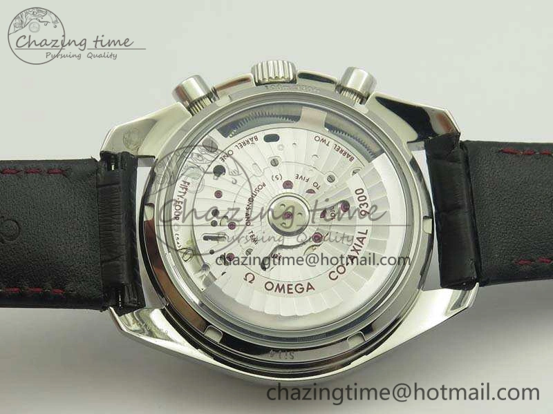SpeedMaster MoonWatch SS OMF 1:1 Best Edition Black Red Dial On Leather Strap A9300 V2