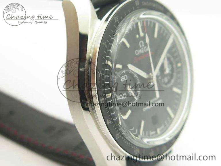 SpeedMaster MoonWatch SS OMF 1:1 Best Edition Black Red Dial On Leather Strap A9300 V2