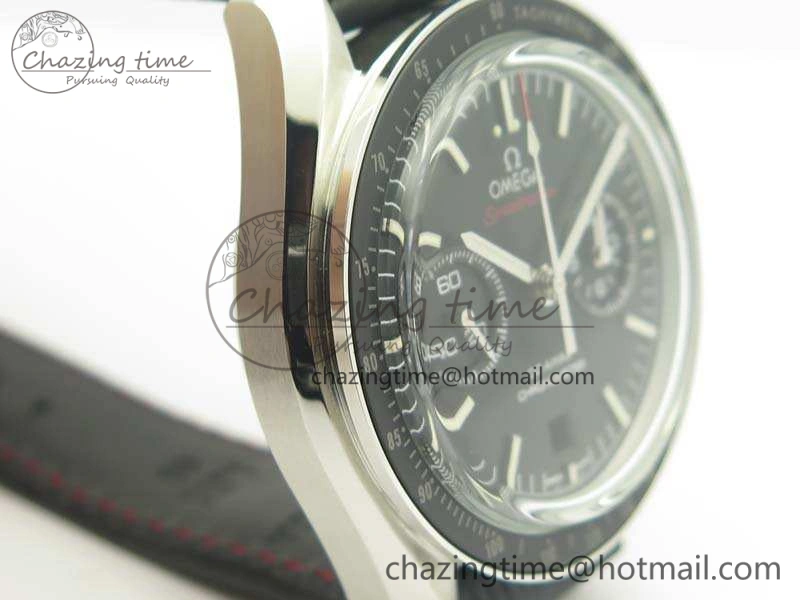 SpeedMaster MoonWatch SS OMF 1:1 Best Edition Black Red Dial On Leather Strap A9300 V2