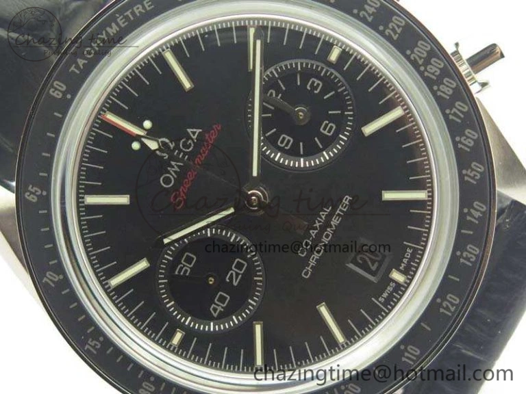 SpeedMaster MoonWatch SS OMF 1:1 Best Edition Black Red Dial On Leather Strap A9300 V2