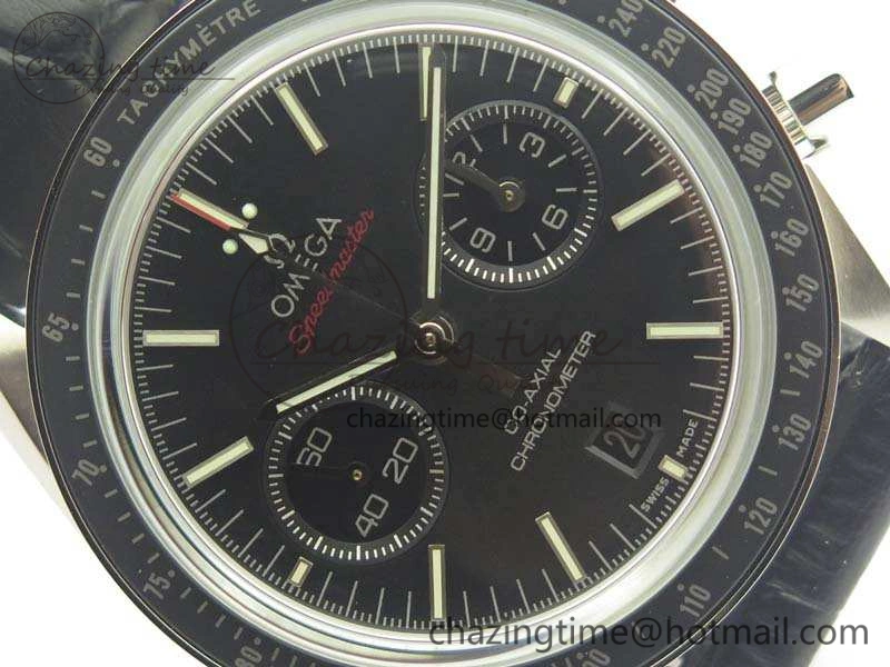 SpeedMaster MoonWatch SS OMF 1:1 Best Edition Black Red Dial On Leather Strap A9300 V2