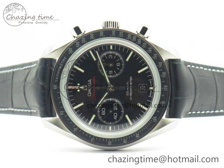 SpeedMaster MoonWatch SS OMF 1:1 Best Edition Black Red Dial On Leather Strap A9300 V2