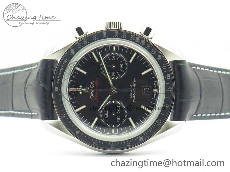 SpeedMaster MoonWatch SS OMF 1:1 Best Edition Black Red Dial On Leather Strap A9300 V2