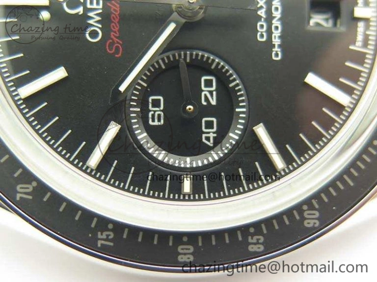 SpeedMaster MoonWatch SS OMF 1:1 Best Edition Black Red Dial On Leather Strap A9300 V2