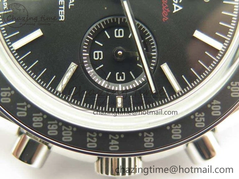 SpeedMaster MoonWatch SS OMF 1:1 Best Edition Black Red Dial On Leather Strap A9300 V2