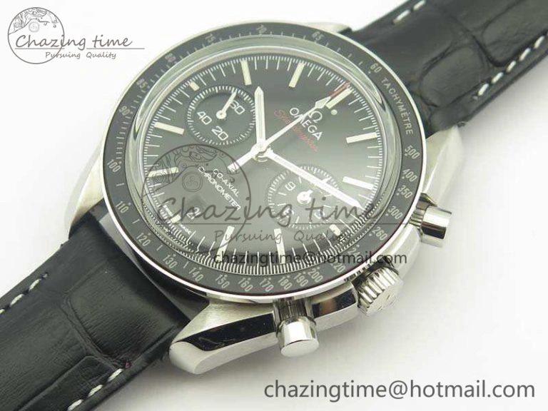 SpeedMaster MoonWatch SS OMF 1:1 Best Edition Black Red Dial On Leather Strap A9300 V2
