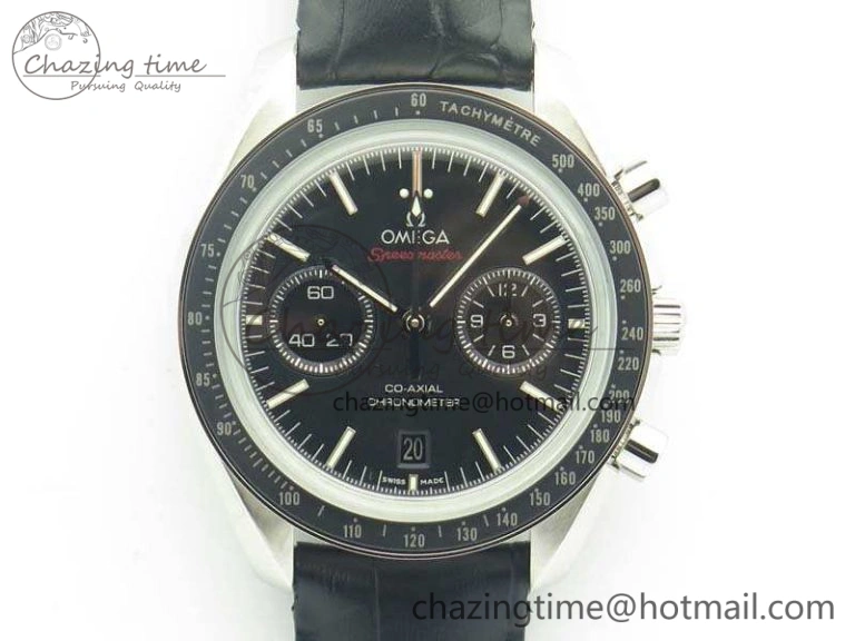 SpeedMaster MoonWatch SS OMF 1:1 Best Edition Black Red Dial On Leather Strap A9300 V2