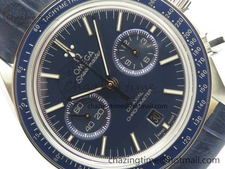 SpeedMaster MoonWatch SS OMF 1:1 Best Edition Blue Dial On Leather Strap A9300 V2