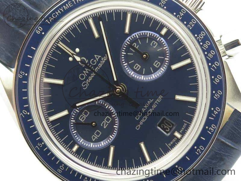 SpeedMaster MoonWatch SS OMF 1:1 Best Edition Blue Dial On Leather Strap A9300 V2