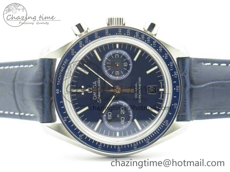 SpeedMaster MoonWatch SS OMF 1:1 Best Edition Blue Dial On Leather Strap A9300 V2