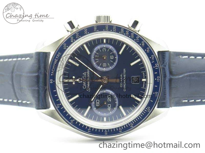 SpeedMaster MoonWatch SS OMF 1:1 Best Edition Blue Dial On Leather Strap A9300 V2