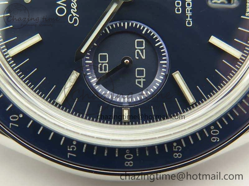 SpeedMaster MoonWatch SS OMF 1:1 Best Edition Blue Dial On Leather Strap A9300 V2