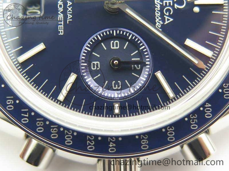 SpeedMaster MoonWatch SS OMF 1:1 Best Edition Blue Dial On Leather Strap A9300 V2