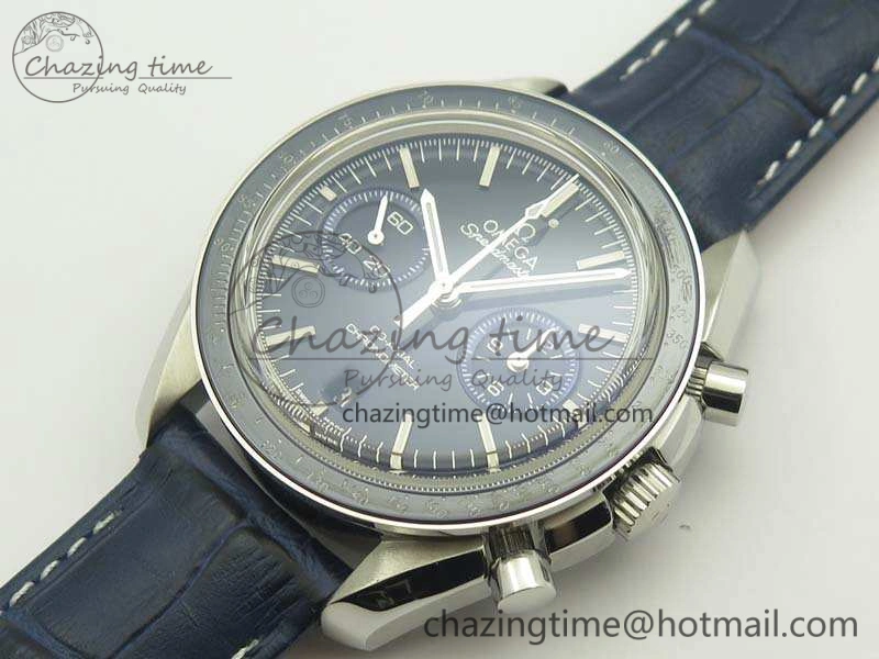 SpeedMaster MoonWatch SS OMF 1:1 Best Edition Blue Dial On Leather Strap A9300 V2