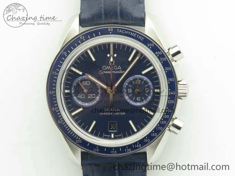 SpeedMaster MoonWatch SS OMF 1:1 Best Edition Blue Dial On Leather Strap A9300 V2