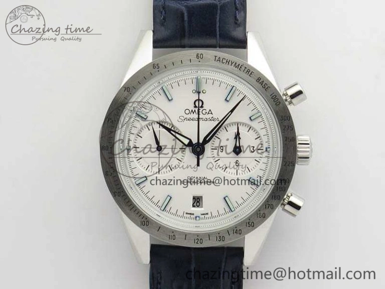 Speedmaster ’57 Co-Axial OMF 1:1 Best Edition White Dial Blue Markers A9300 (Free Leather Strap)