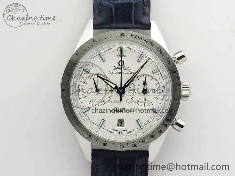 Speedmaster ’57 Co-Axial OMF 1:1 Best Edition White Dial Blue Markers A9300 (Free Leather Strap)