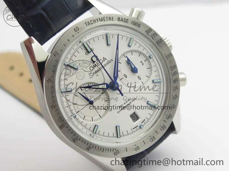 Speedmaster ’57 Co-Axial OMF 1:1 Best Edition White Dial Blue Markers A9300 (Free Leather Strap)