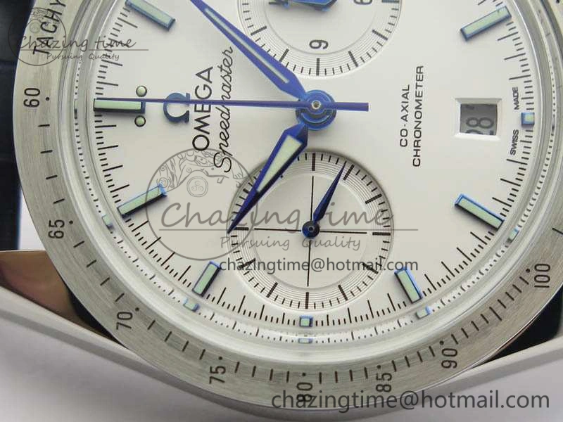 Speedmaster ’57 Co-Axial OMF 1:1 Best Edition White Dial Blue Markers A9300 (Free Leather Strap)