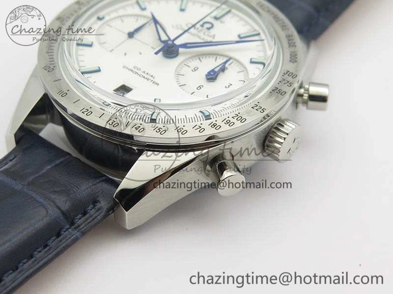Speedmaster ’57 Co-Axial OMF 1:1 Best Edition White Dial Blue Markers A9300 (Free Leather Strap)