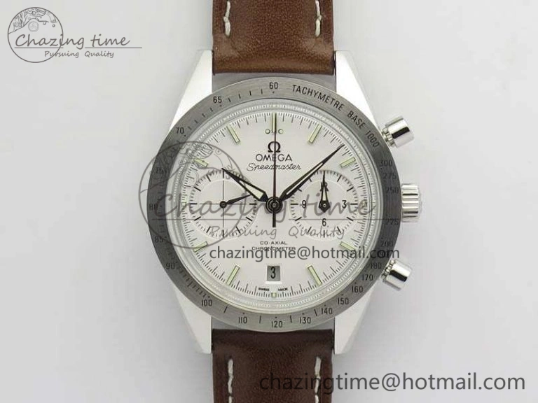 Speedmaster ’57 Co-Axial OMF 1:1 Best Edition White Dial Silver Markers A9300 (Free Leather Strap)