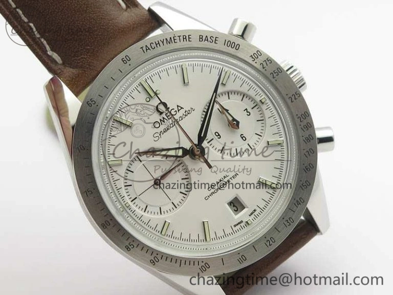 Speedmaster ’57 Co-Axial OMF 1:1 Best Edition White Dial Silver Markers A9300 (Free Leather Strap)