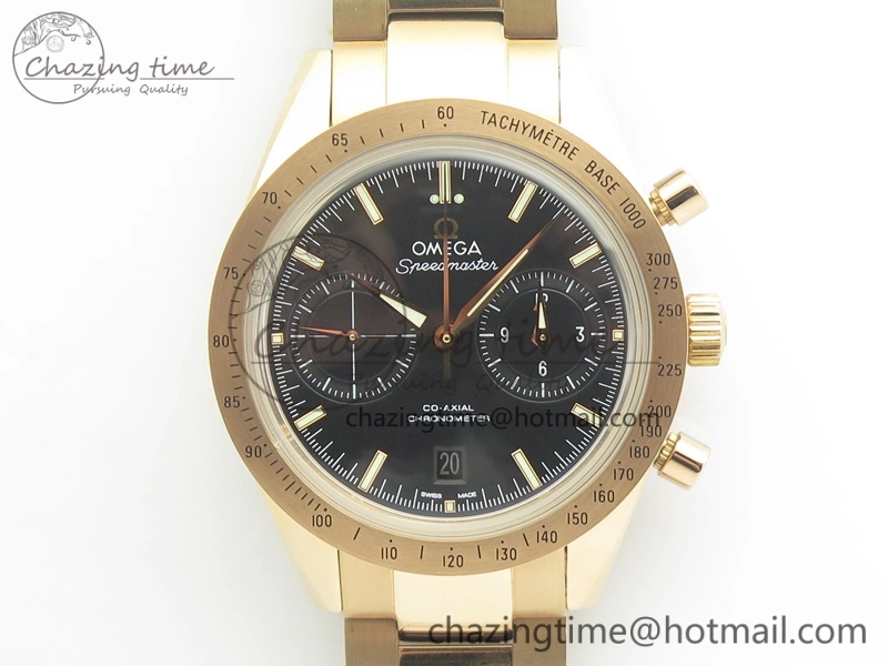 Speedmaster ’57 Co-Axial RG OMF 1:1 Best Edition Black Dial On RG Bracelet A9300 (Free Leather Strap)