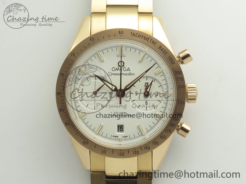 Speedmaster ’57 Co-Axial RG OMF 1:1 Best Edition White Dial On RG Bracelet A9300 (Free Leather Strap)