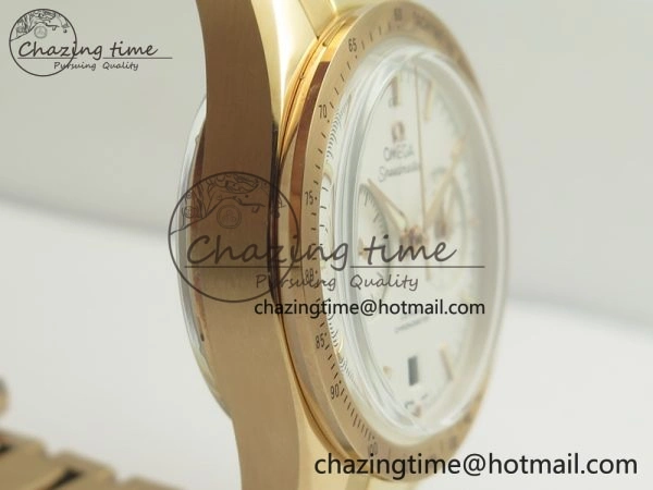 Speedmaster ’57 Co-Axial RG OMF 1:1 Best Edition White Dial On RG Bracelet A9300 (Free Leather Strap)