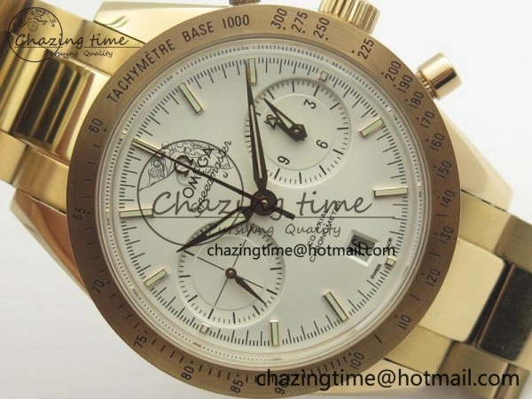 Speedmaster ’57 Co-Axial RG OMF 1:1 Best Edition White Dial On RG Bracelet A9300 (Free Leather Strap)