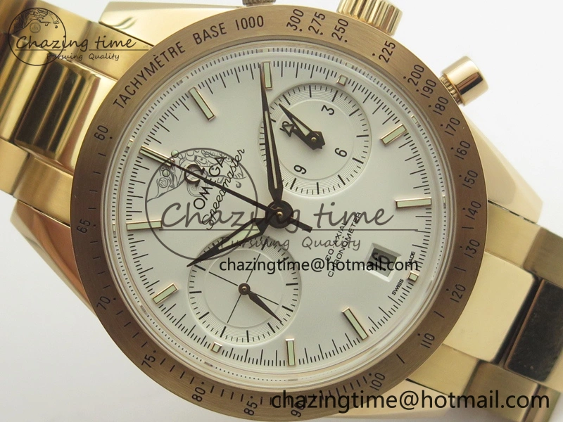 Speedmaster ’57 Co-Axial RG OMF 1:1 Best Edition White Dial On RG Bracelet A9300 (Free Leather Strap)