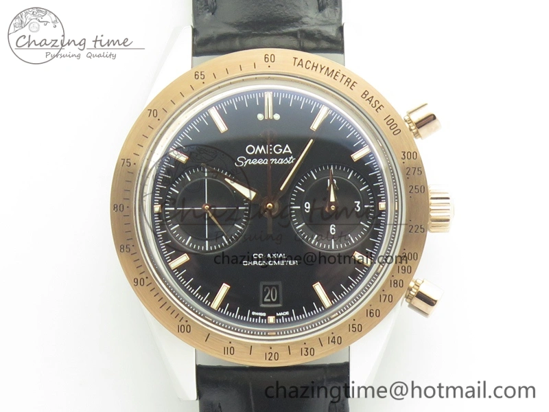 Speedmaster ’57 Co-Axial SS RG OMF 1:1 Best Edition Black Dial On Leather Strap A9300 (Free Leather Strap)