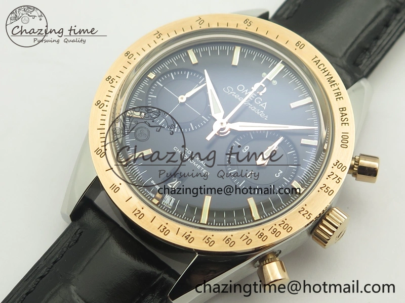 Speedmaster ’57 Co-Axial SS RG OMF 1:1 Best Edition Black Dial On Leather Strap A9300 (Free Leather Strap)