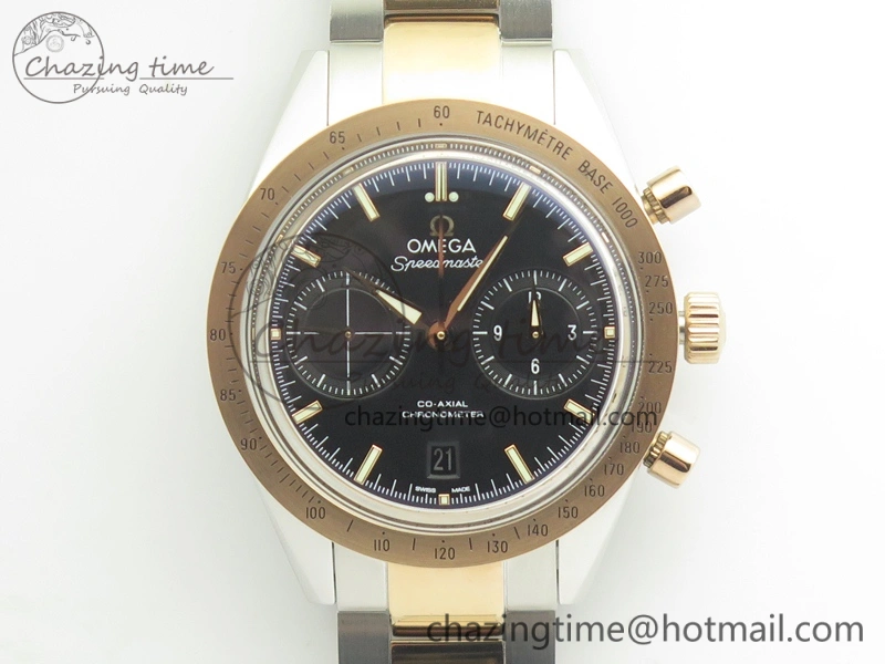 Speedmaster ’57 Co-Axial SS RG OMF 1:1 Best Edition Black Dial On SS RG Bracelet A9300 (Free Leather Strap)